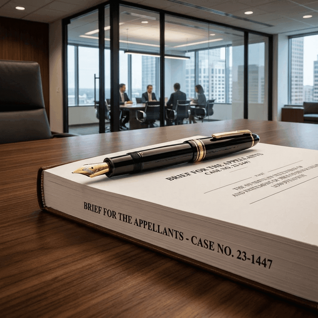 Designer fountain pen on legal brief