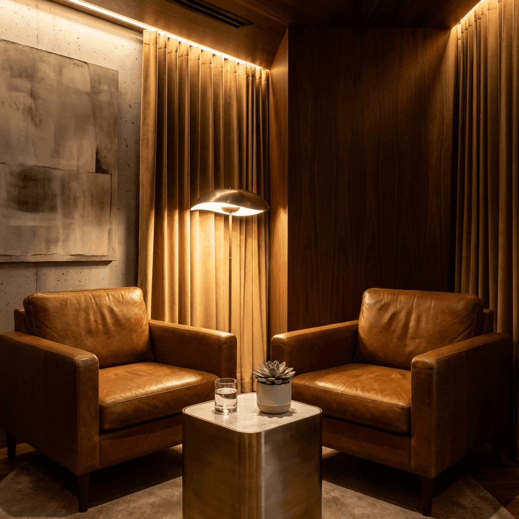 VIP consultation niche with leather armchairs